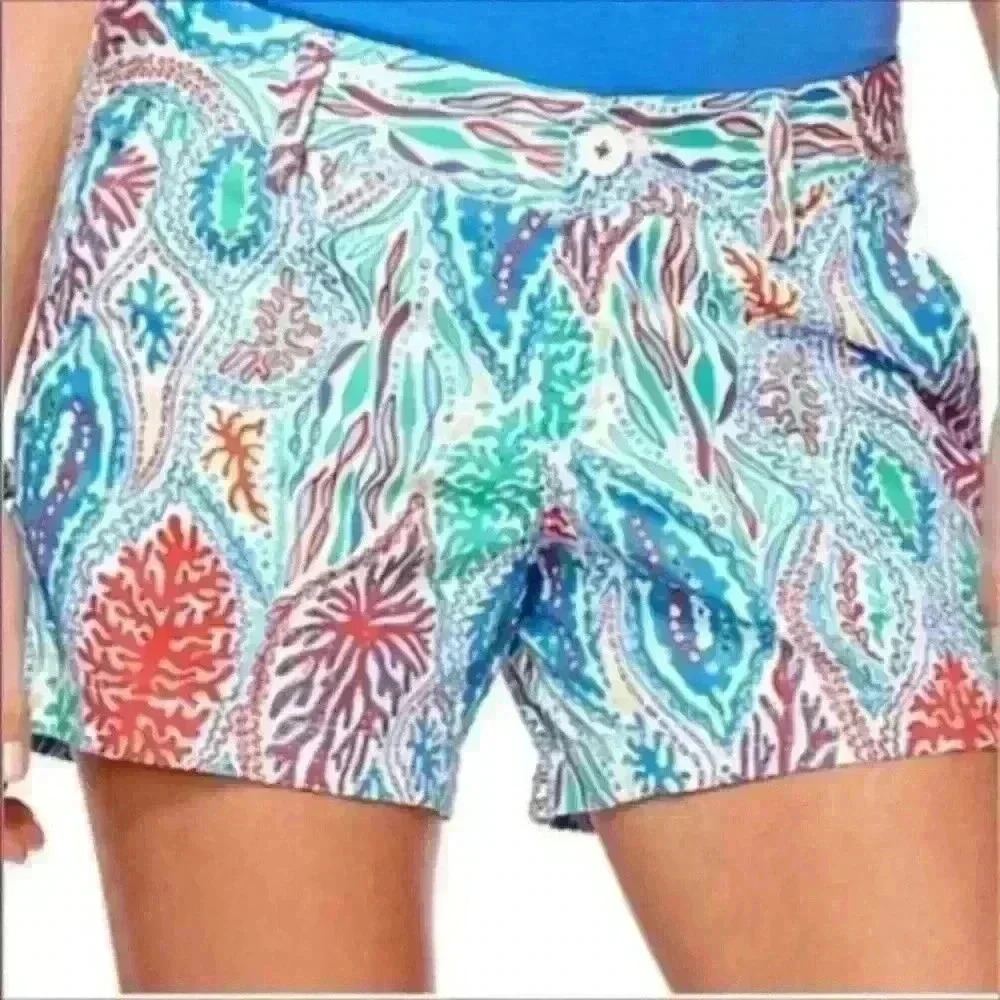 Lilly Pulitzer Aqua Multi Coral Reef Print Shorts